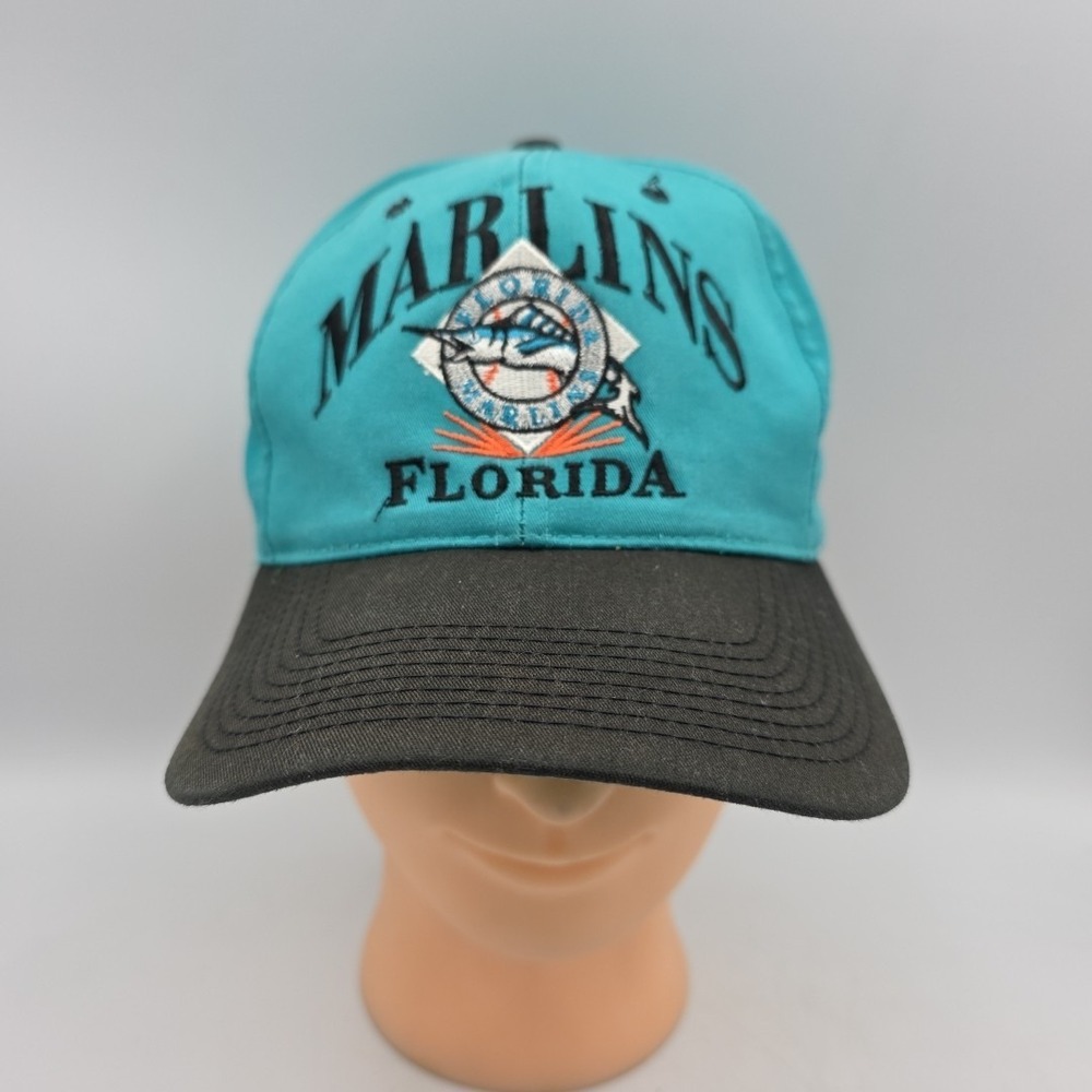 Vintage Florida Marlins Hat Snapback Cap Teal Green MLB Baseball Embroidered 90s